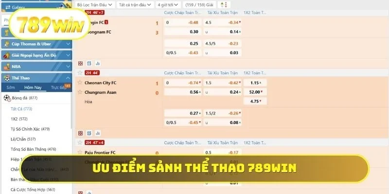Ưu điểm sảnh thể thao 789WIN